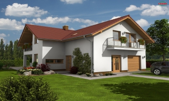 Two-generation house with a garage and fireplace upstairs.